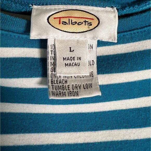 Talbots Green and White Striped Women's Size Large Long Sleeve Tee - Picture 11 of 11